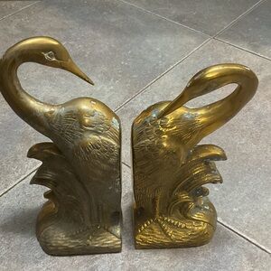Elegant Gold Swan Bookends Brass
